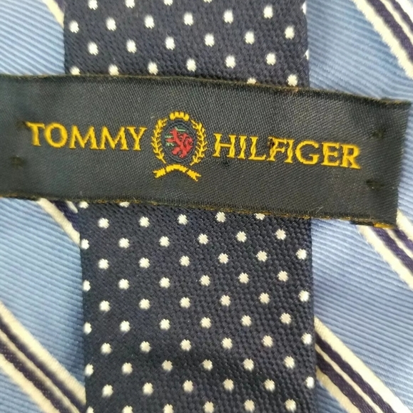 Tommy Hilfiger 100% Silk Tie Blue Diagonal Stripes - Picture 7 of 9